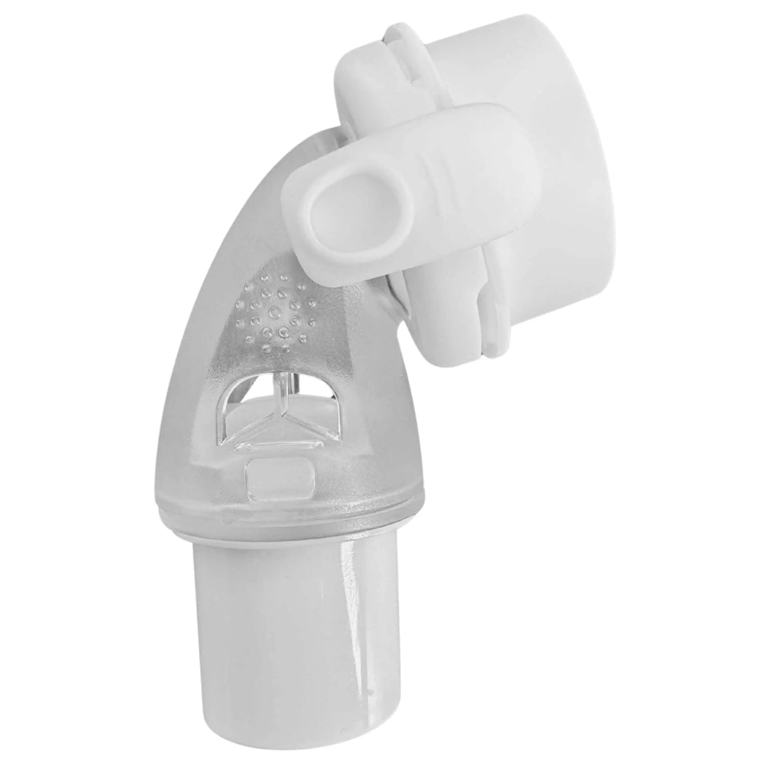 Replacement elbow connector for AirFit F20 and AirTouch F20 CPAP masks, ensuring easy tubing detachment.