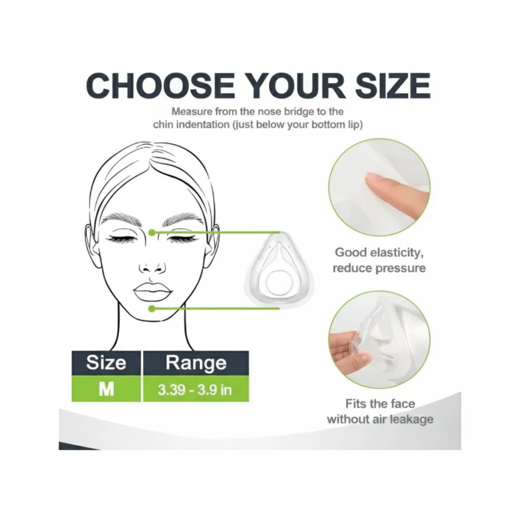 Full face CPAP mask with frame, cushion and headgear (no elbow)