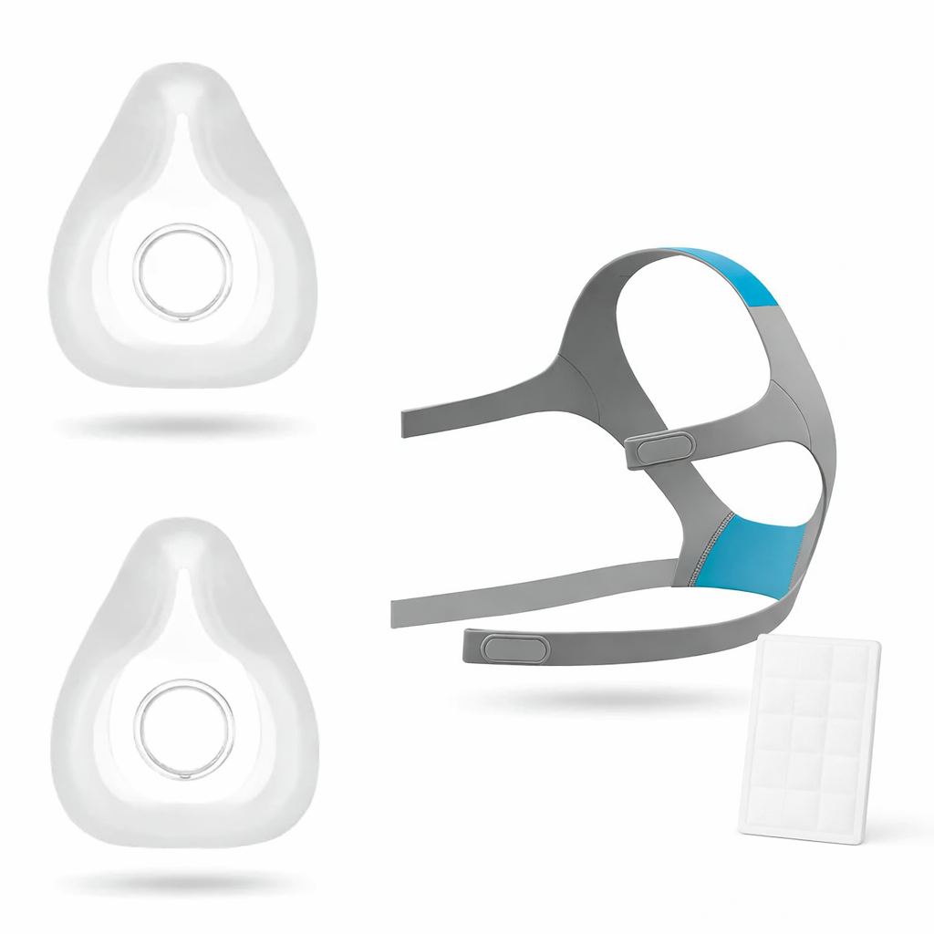 Airfit F20 Full Face Cushion (Pack of 2) + Headgear with magnetic clips – Replacement Set + FREE CPAP Filter Included Respura
